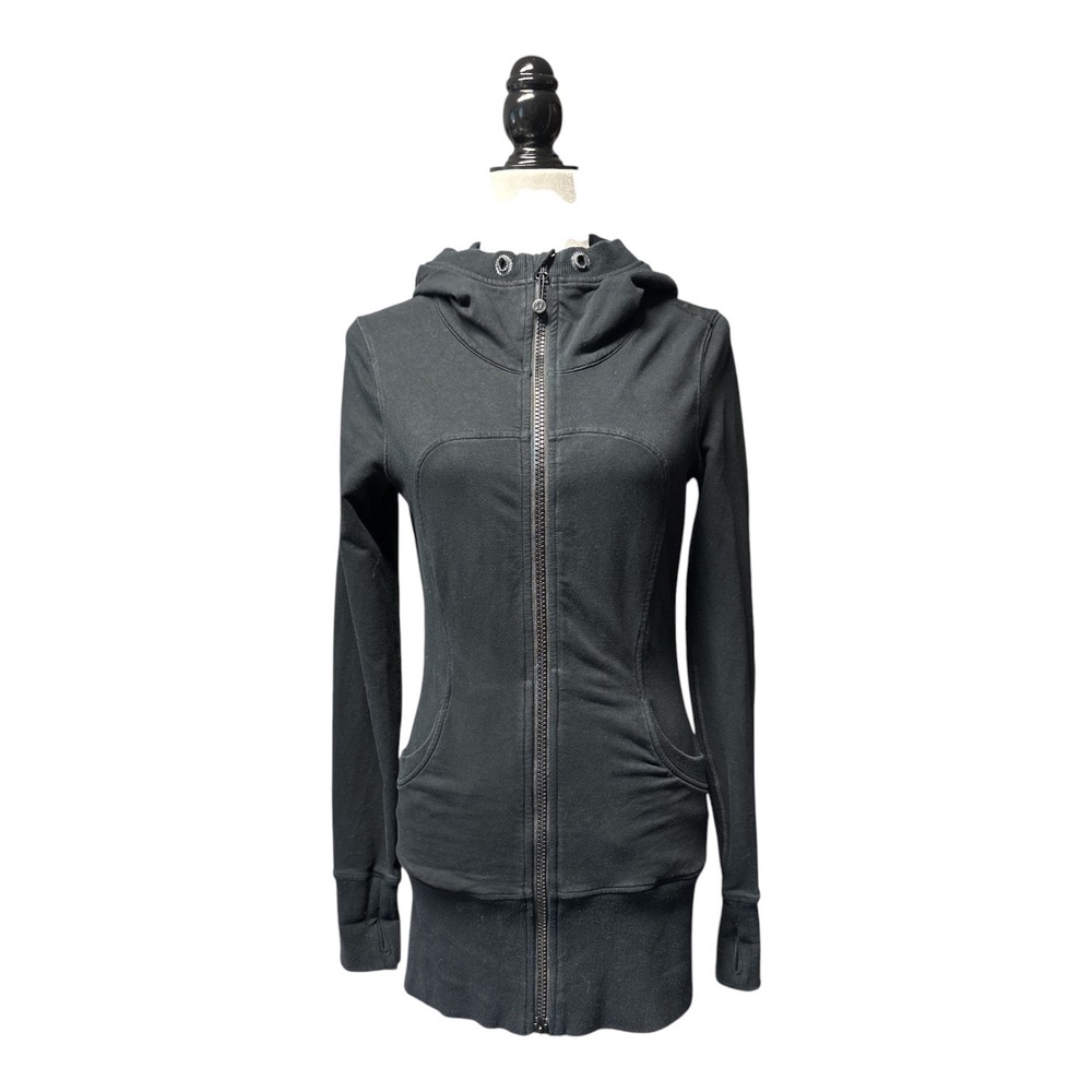 Lululemon Scuba Hoodie Full Zip Black Longline Jacket Thumbholes Womens 6